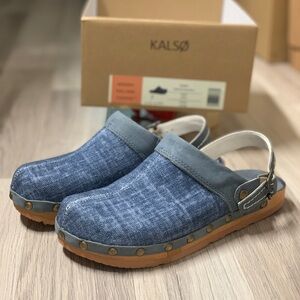 NEW KALSO Shanti Earth Shoe Negative Heel Denim Blue Size 7 Rare Dead Stock